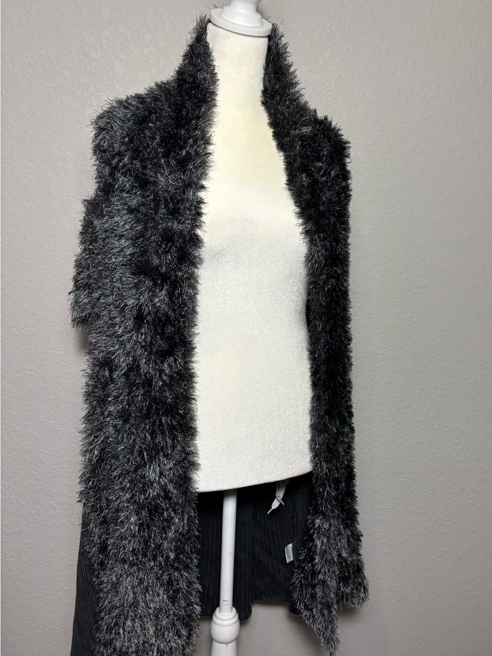 Pretty Angel Faux Fur Open-Front Shrug - Charcoal